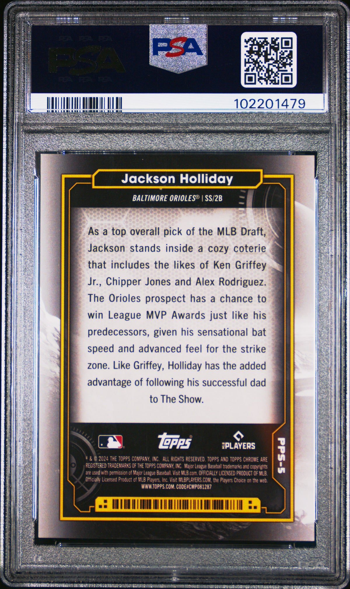 2024 Topps Chrome Cosmic Planetary Pursuit Jackson Holliday #5 The Sun PSA 9