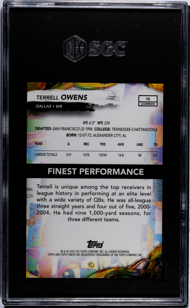 2024 Topps Finest Terrell Owens #16 Black Refractor SGC 9