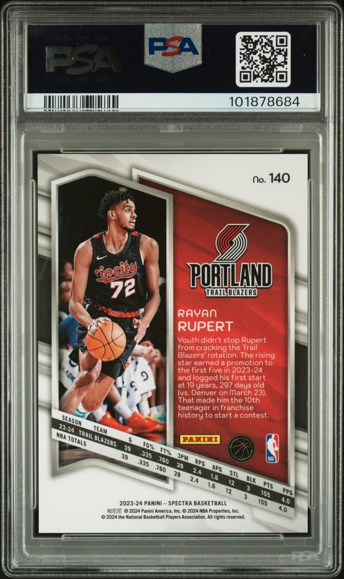 2023 Panini Spectra Rayan Rupert #140 PSA 10