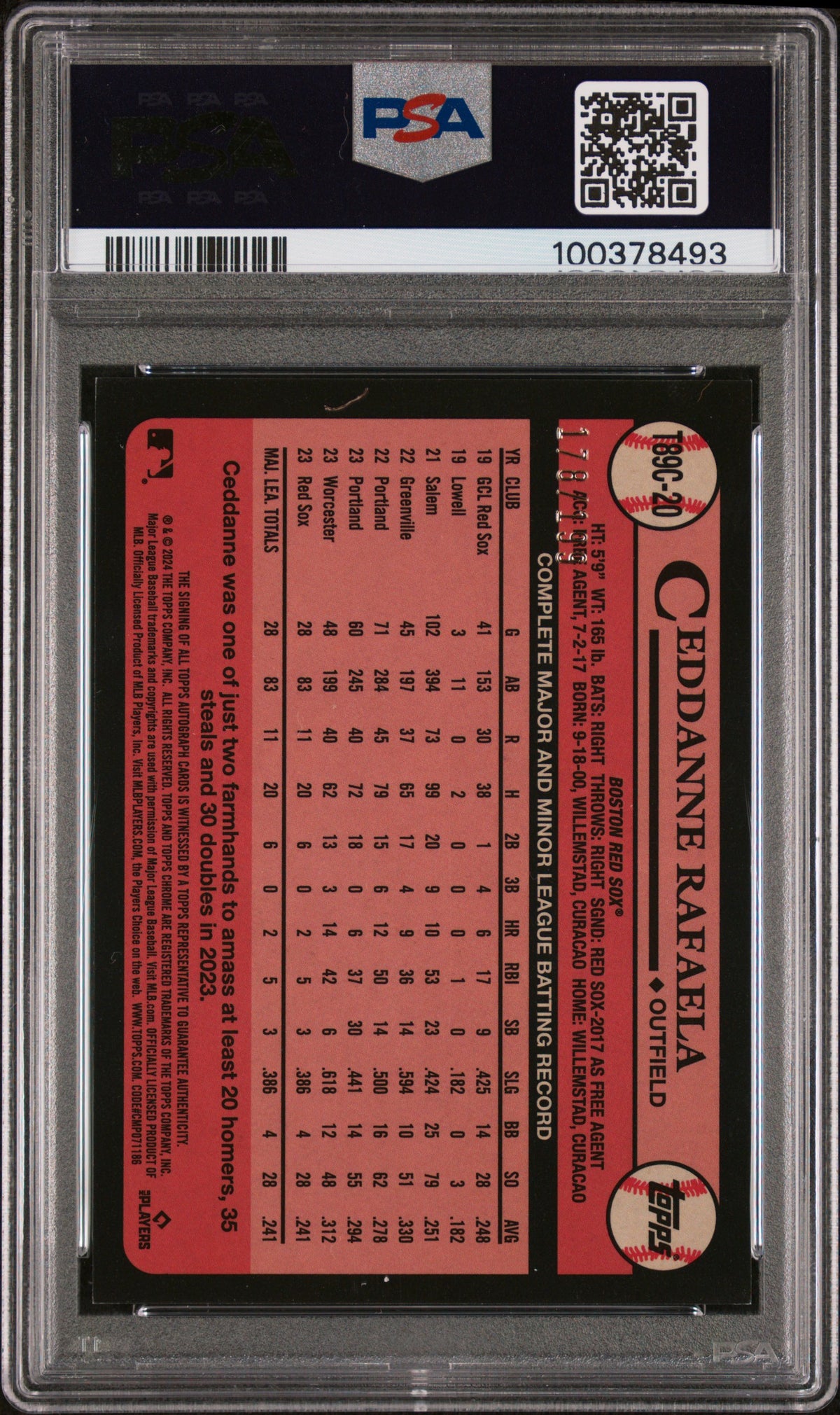 2024 Topps Silver Pack 1989 Chrome Promo Ceddanne Rafaela #T89C20 Auto PSA 9