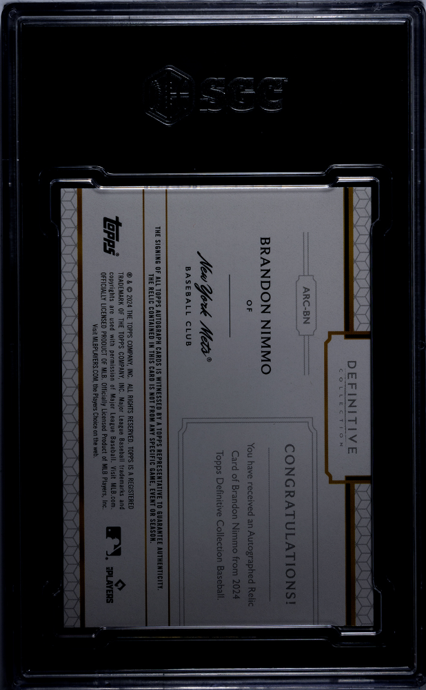 2024 Topps Definitive Brandon Nimmo #ARC-BN Relic Purple SGC 9.5 Auto 10