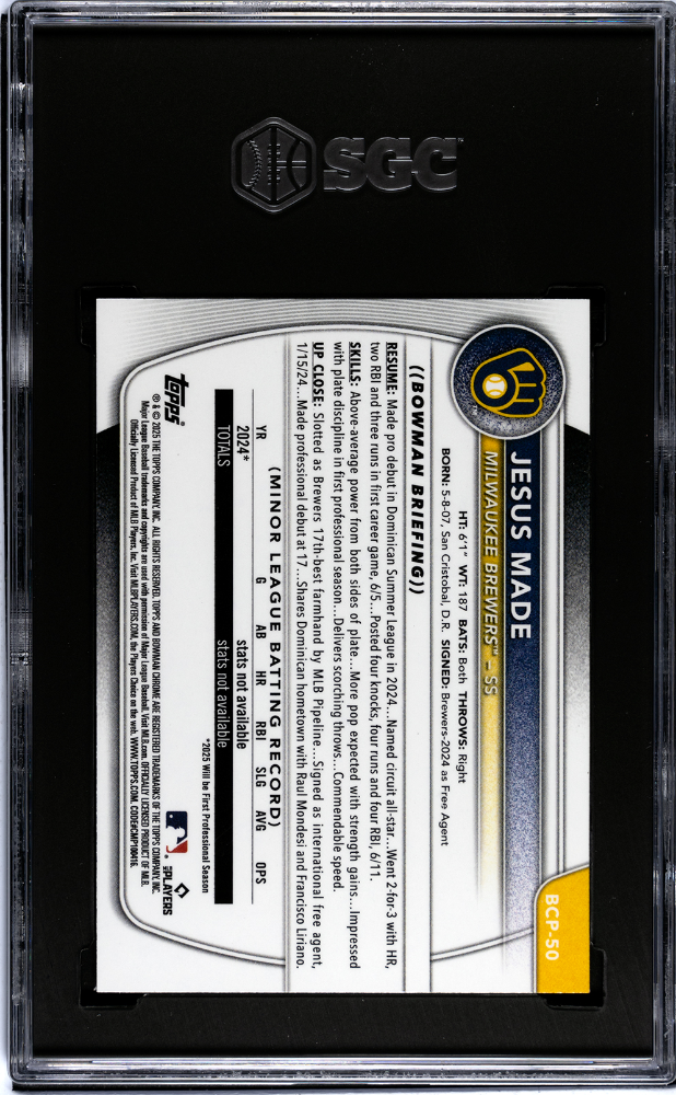 2025 Bowman Jesus Made #BCP-50 Chrome Prospect SGC 9