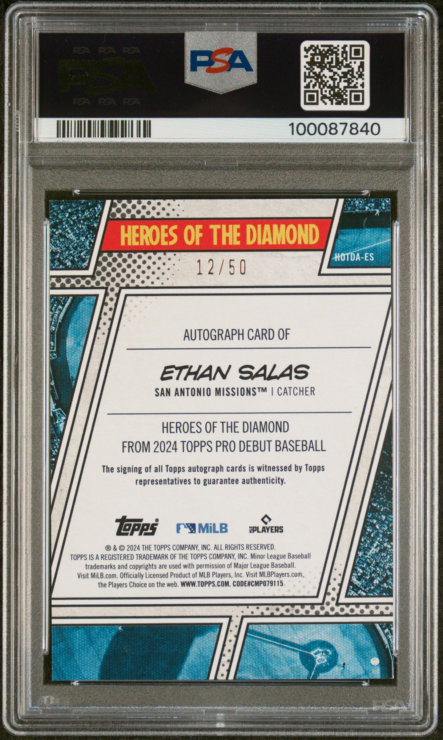 2024 Topps Pro Debut Heroes Of The Diamond Auto Ethan Salas #ES Copper PSA 8