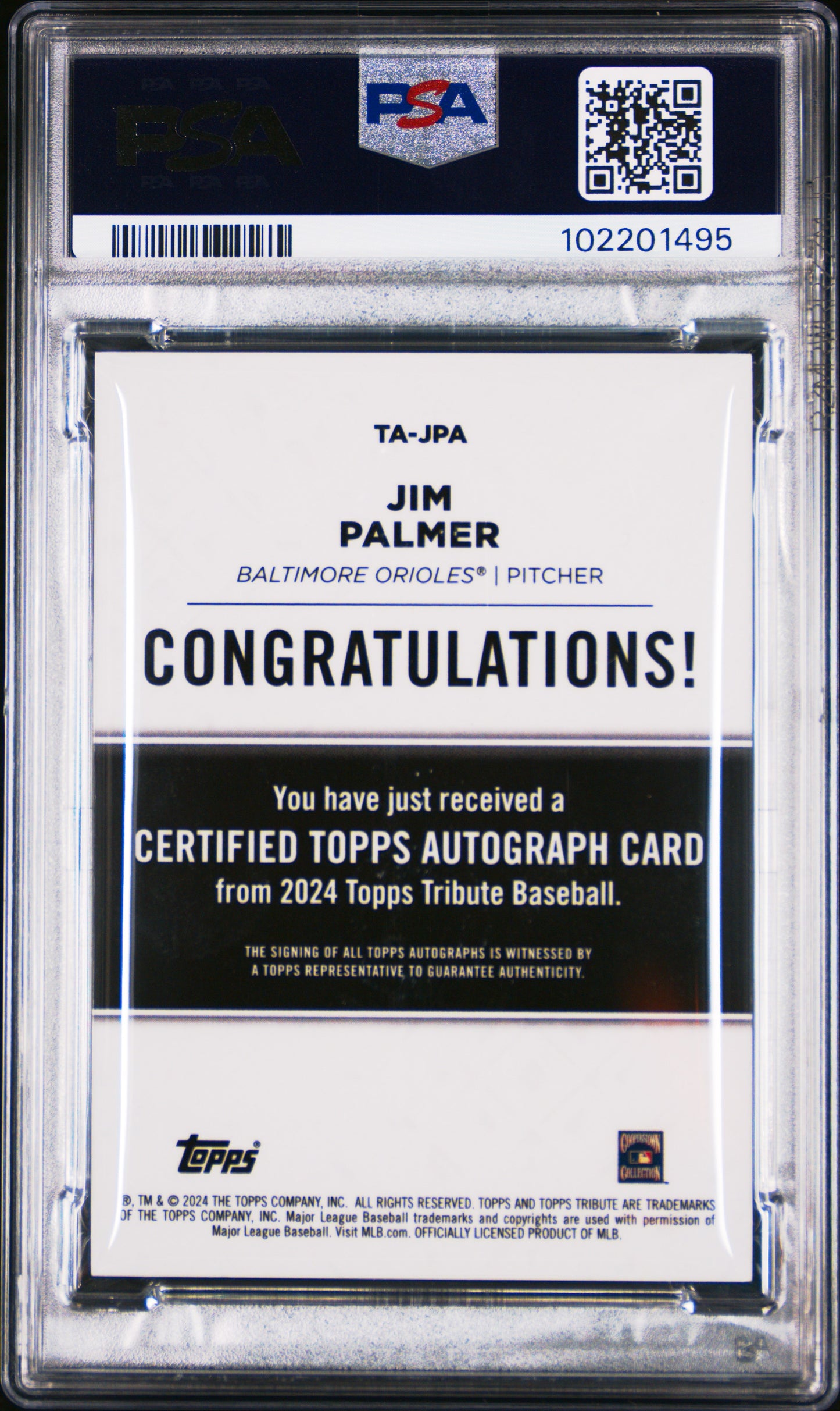 2024 Topps Tribute Tribute Autographs Jim Palmer #TAJPA Gold 75 PSA 9