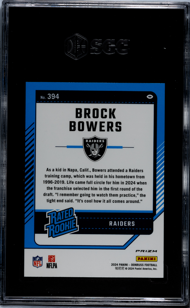 2024 Donruss Brock Bowers #394 Optic Preview Red & Green Prizm SGC 9.5