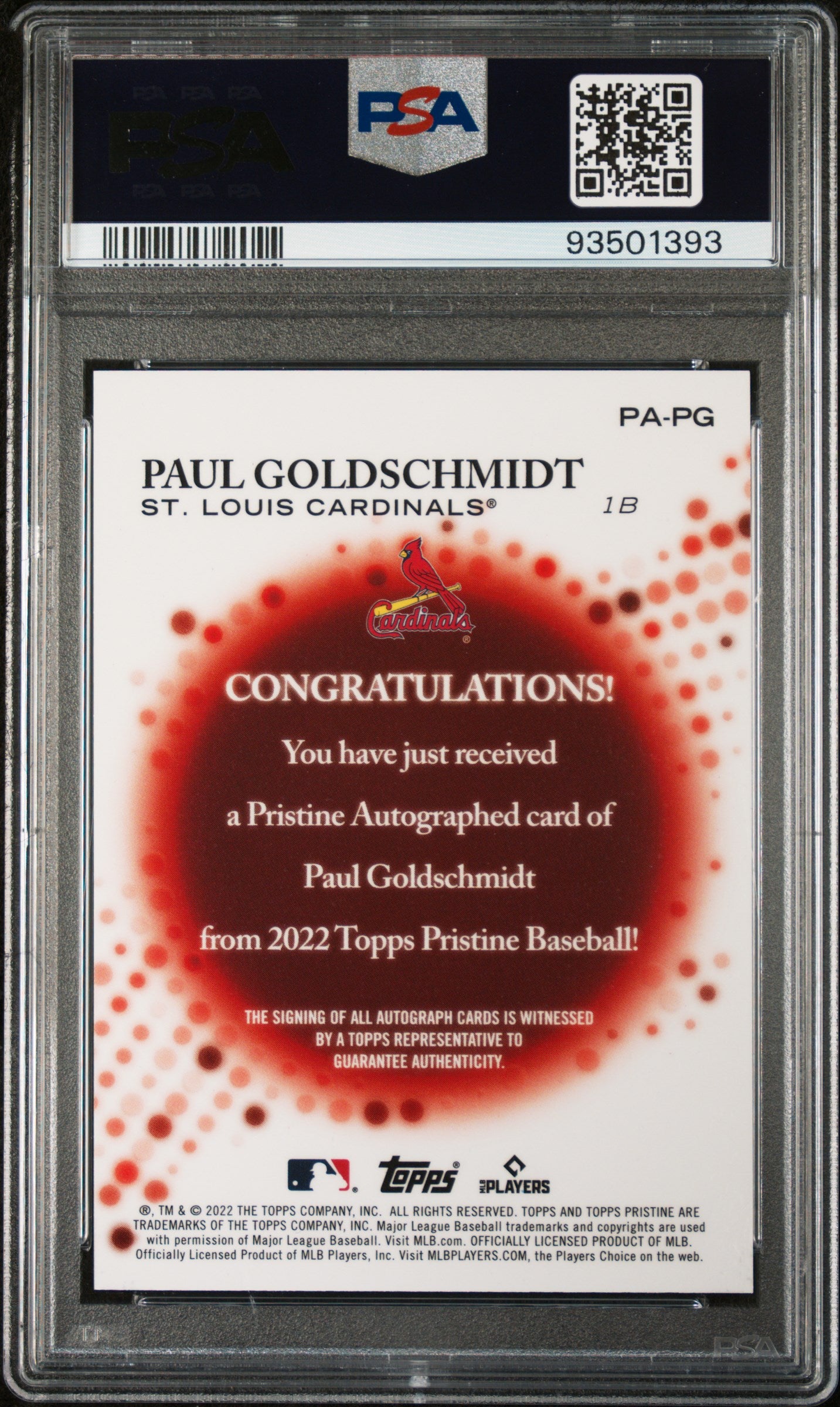 2022 Topps Pristine Pristine Autographs Paul Goldschmidt #PA-PG PSA 10