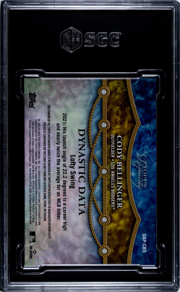 2022 Topps Dynasty Cody Bellinger #DAP-CB5 Autograph Patch Black 5 SGC 9.5