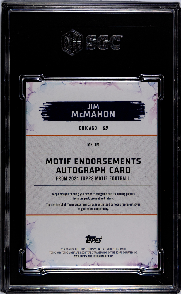 2023 Topps Motif Jim Mcmahon #ME-JM Endorsements Ultramarine Blue SGC 9 Auto 10