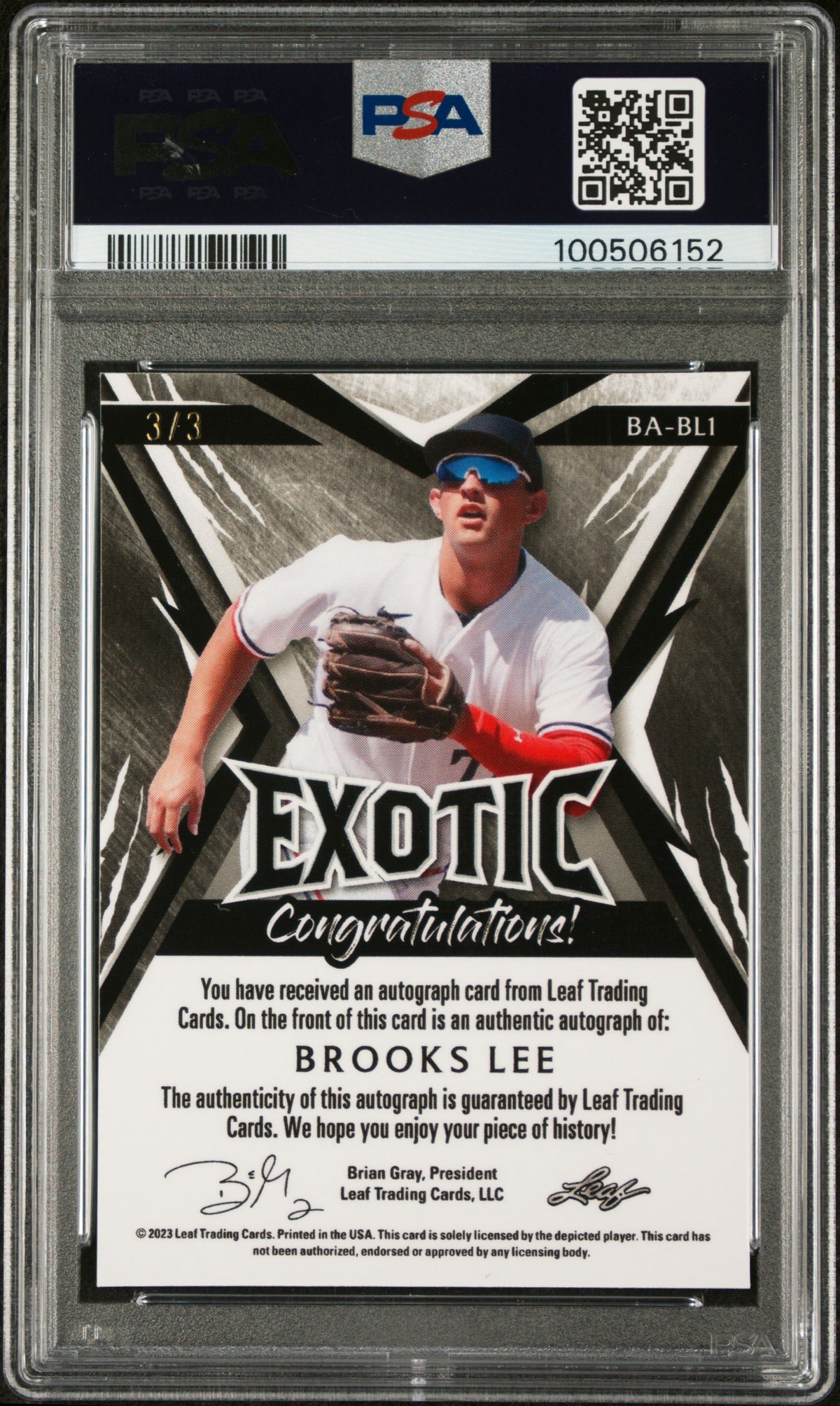 2023 Leaf Exotic Autographs Brooks Lee #BABL1 Giraffe Kaleidoscope PSA 10
