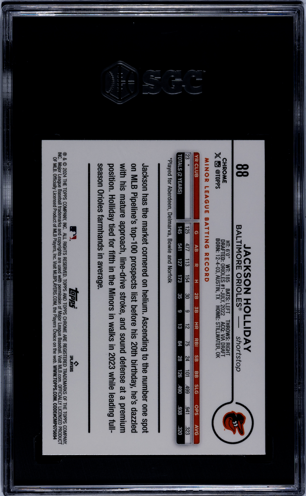 2024 Topps Chrome Jackson Holliday #88 Blue Raywave Refractor SGC 10