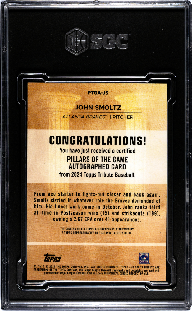 2024 Topps Tribute John Smoltz #PTGA-JS Pillars Of The Game Autograph SGC 9.5