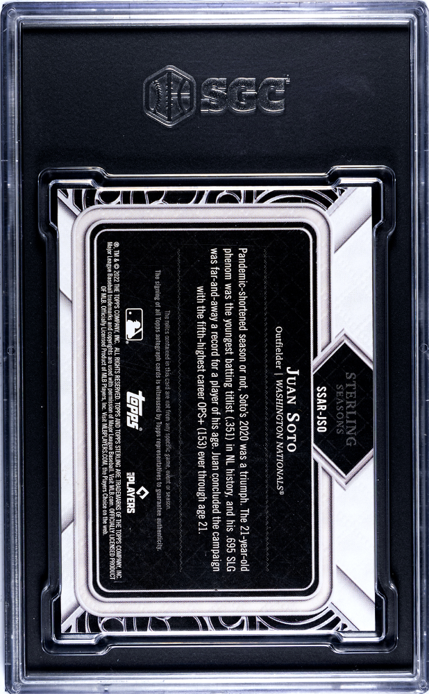 2022 Topps Sterling Juan Soto #SSAR-JSO Seasons Autograph Relics Blue SGC 8.5
