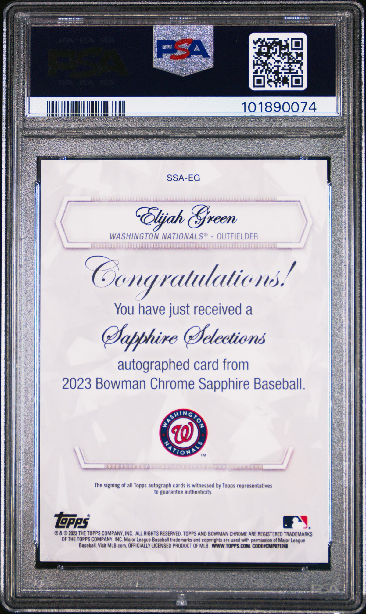 2023 Bowman Chrome Sapphire Edition Sapphire  Auto Elijah Green #EG /25 PSA 10