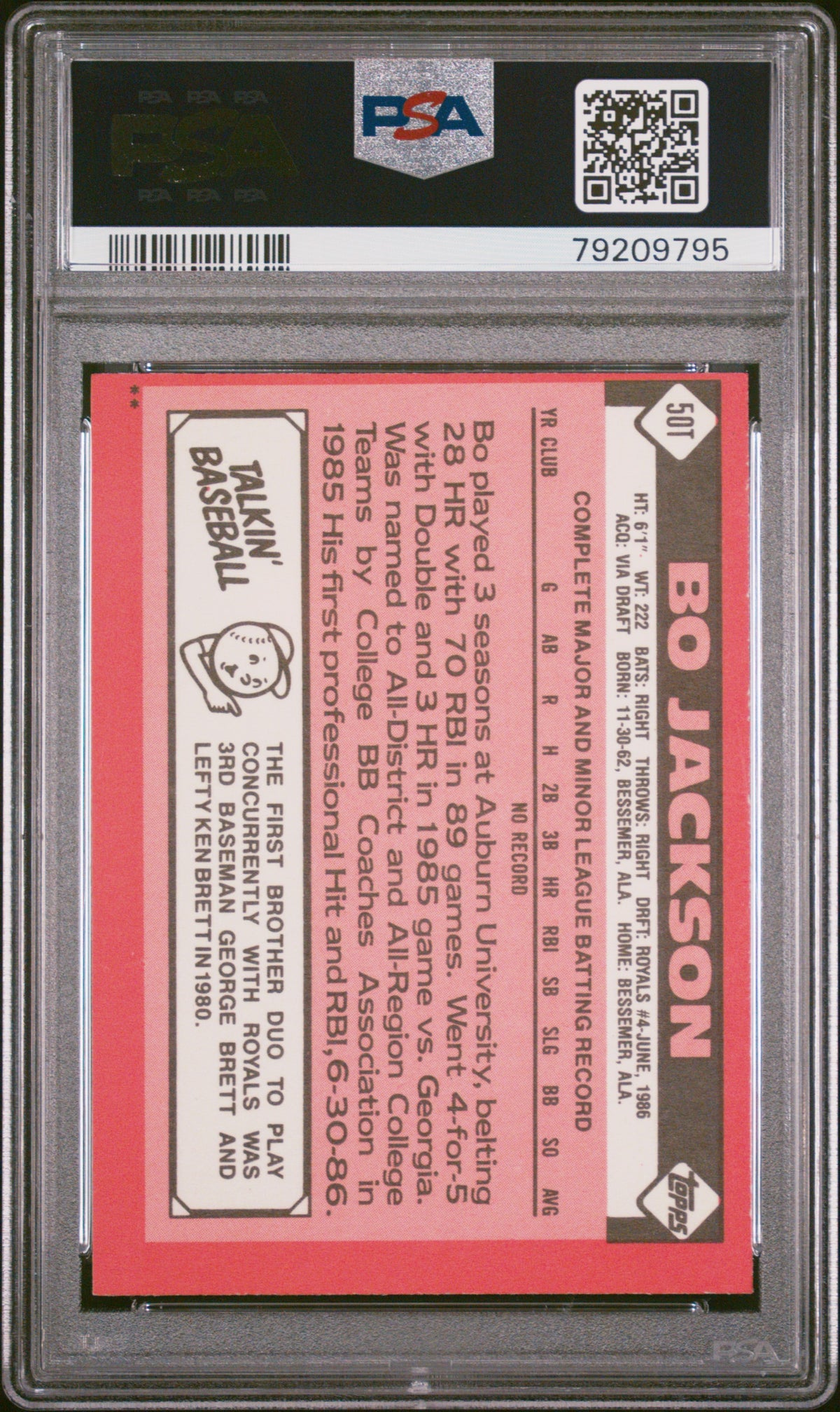 1986 Topps Traded Bo Jackson #50T PSA 6