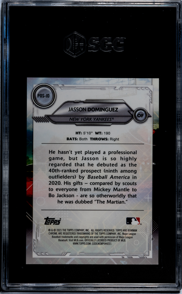 2021 Bowman Chrome Jasson Dominguez #POS-JD Positional Orange Refractor SGC 9.5