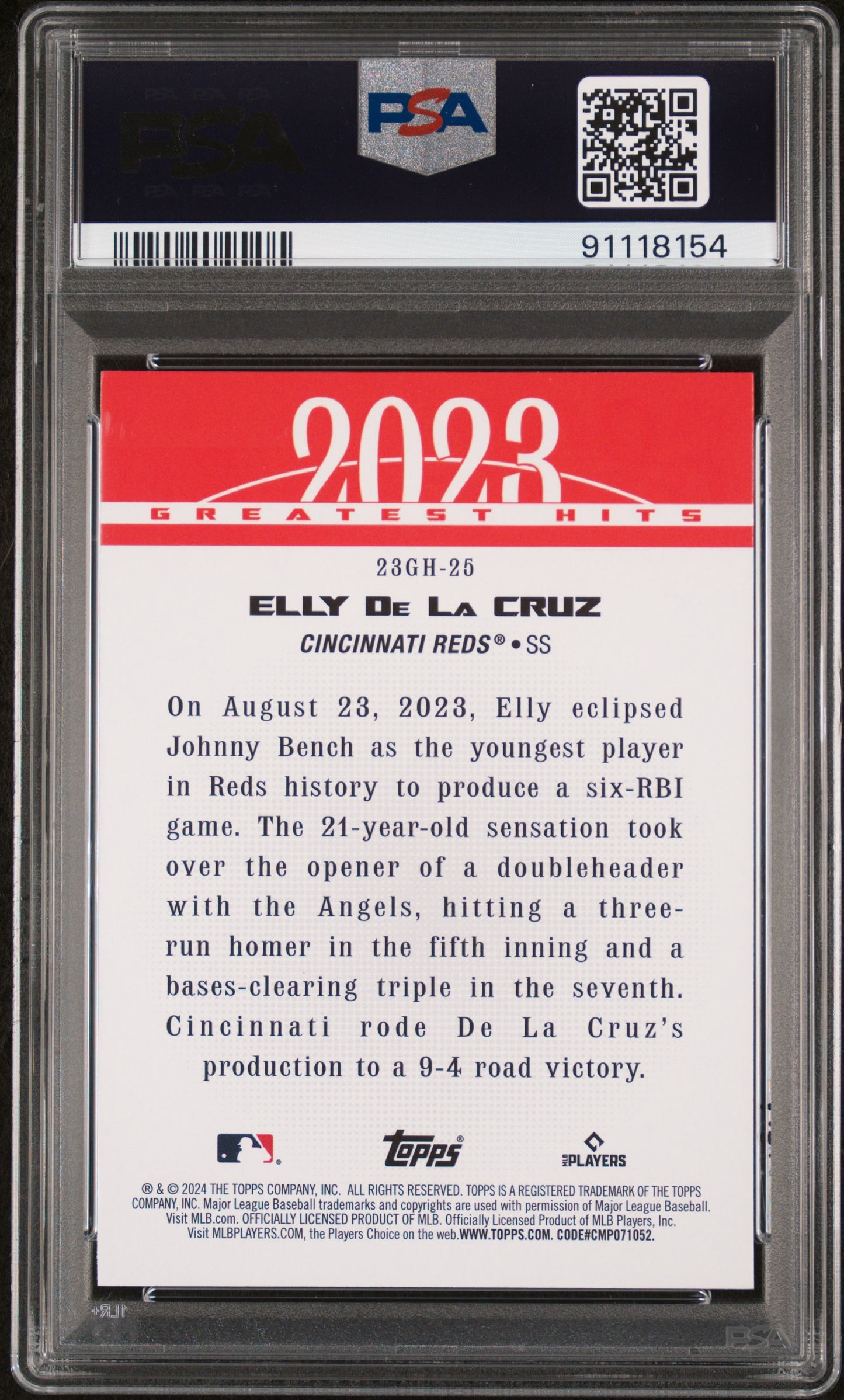 2024 Topps 2023 Greatest Hits Elly De La Cruz #23GH25 PSA 10