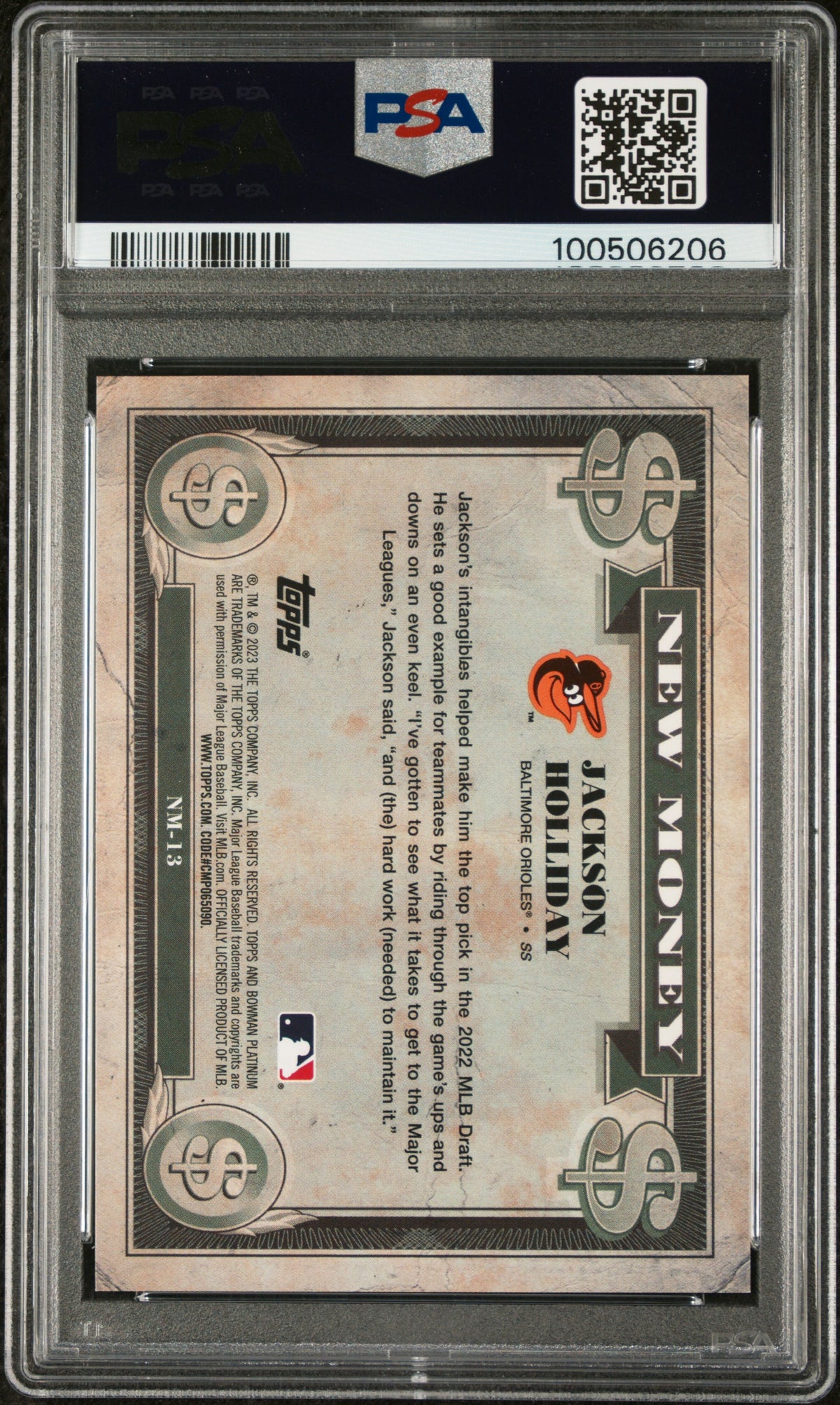 2023 Bowman Platinum New Money Jackson Holliday #NM13 Purple PSA 9