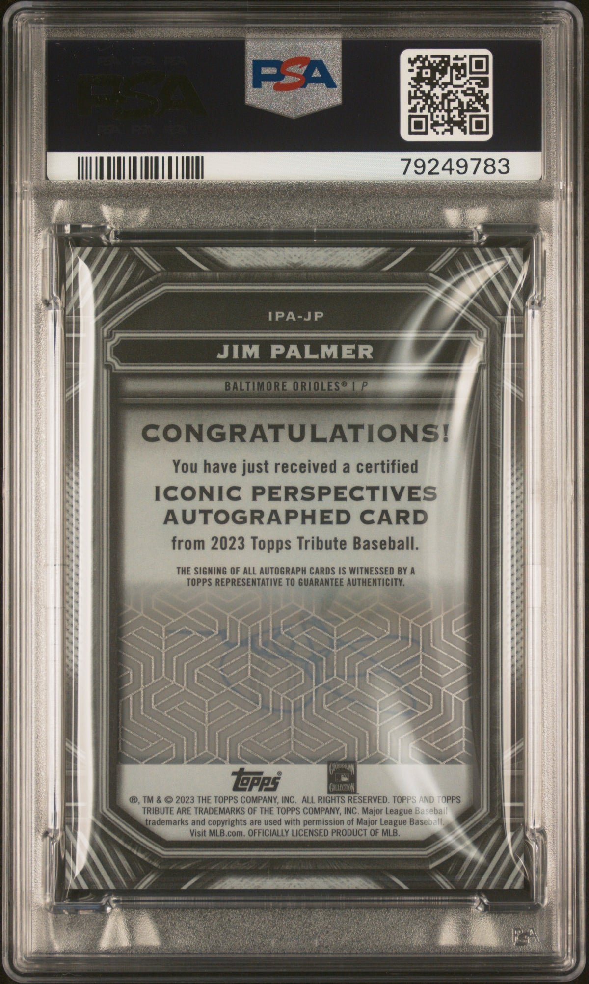 2023 Topps Tribute Iconic  Auto Jim Palmer #IPAJP Prspctvs Org /25 PSA
