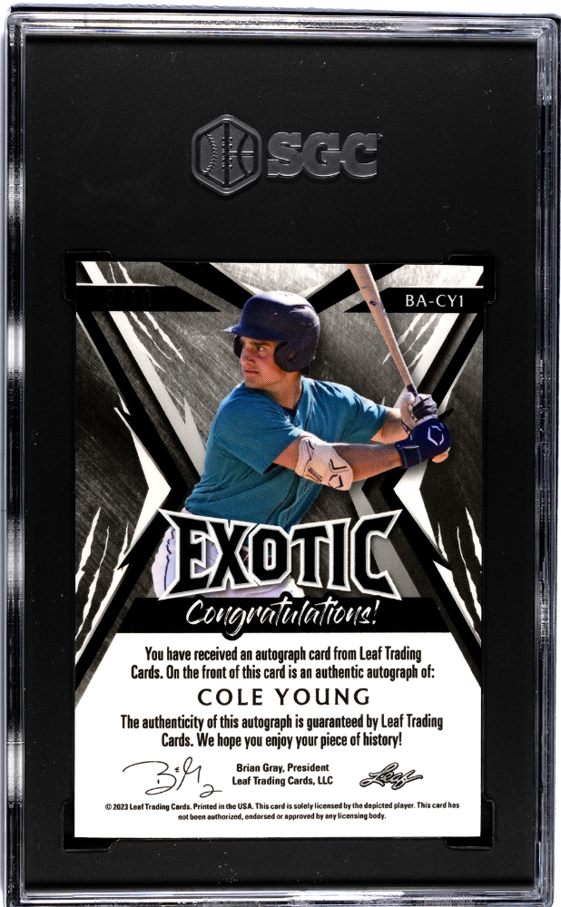 2023 Leaf Exotic Cole Young #BA-CY1 Autograph Tiger Wave SGC 8 Auto 10