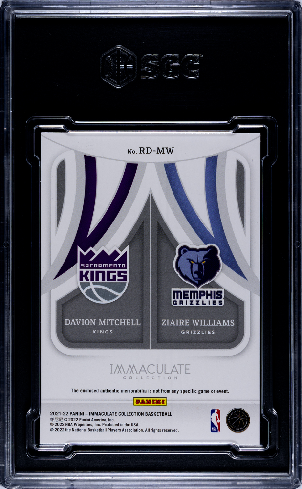 2021 Panini Immaculate Col. Williams Mitchell #RD-MW Rookie Dual . SGC 9.5
