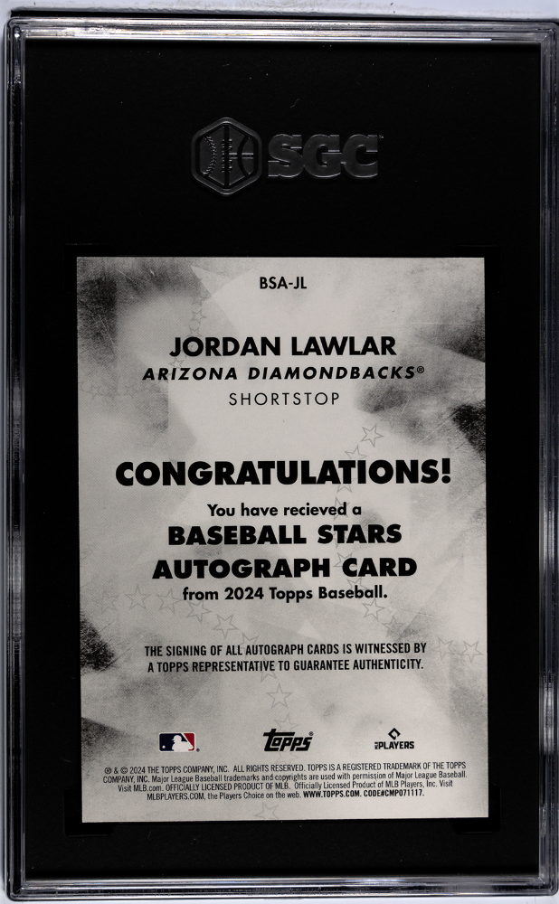 2024 Topps Jordan Lawlar #BSA-JL Baseball Stars, S. 1 Autograph SGC 10 Auto 10