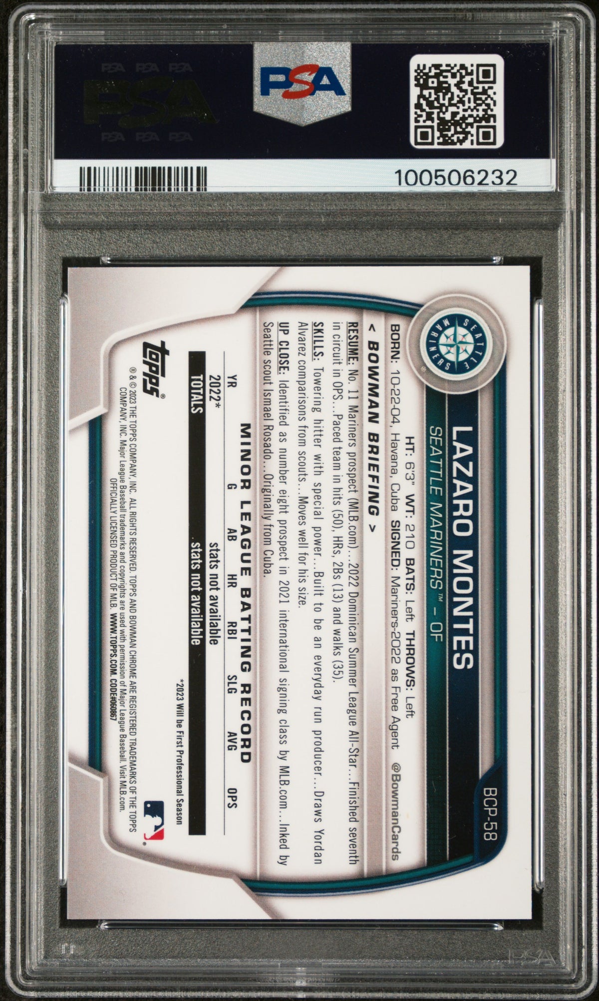 2023 Bowman Mega Box Chrome Lazaro Montes #58 Pink Refractor PSA 10