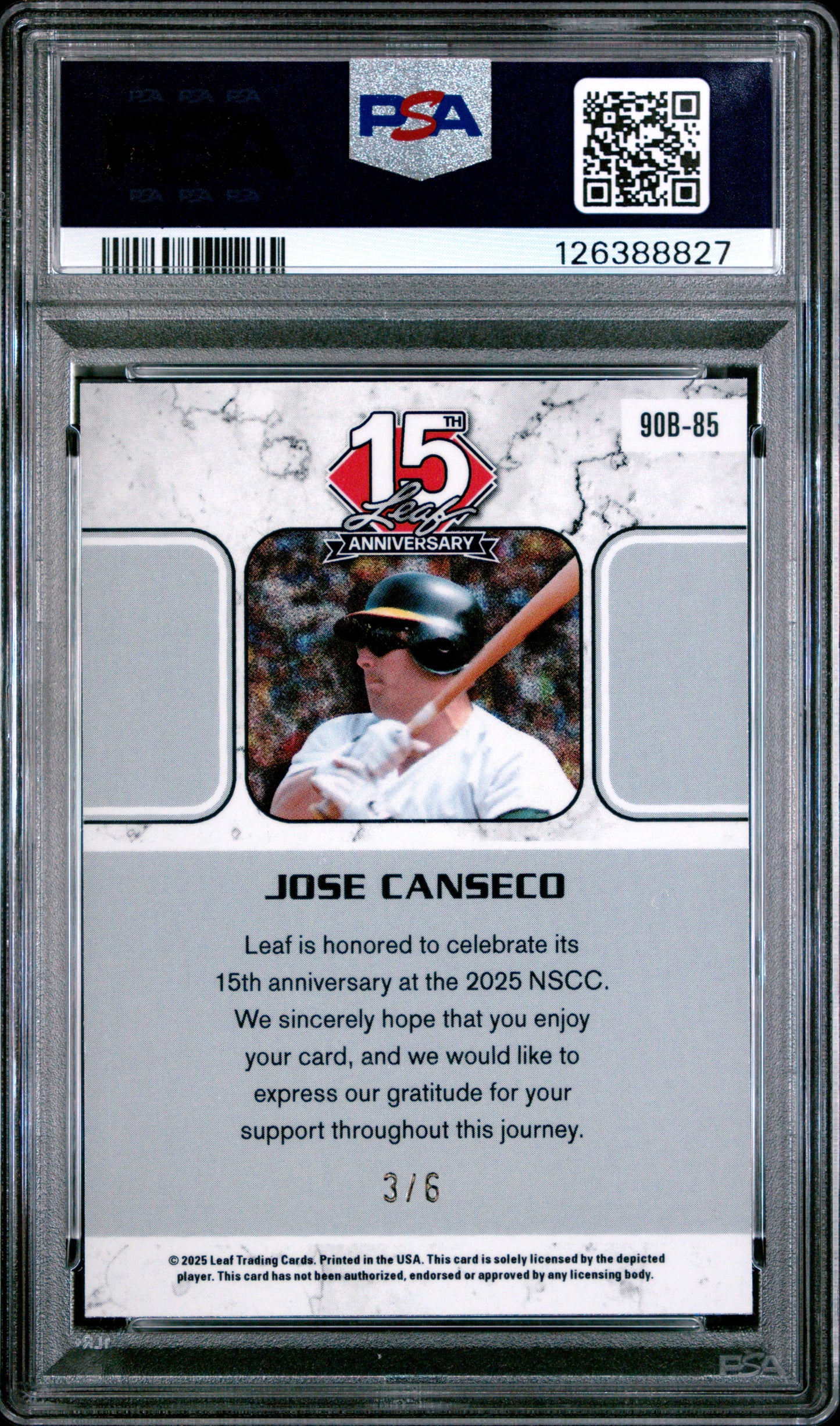 2025 Leaf 15th Anniversary 1990 Jose Canseco #90B85 Green Shimmer PSA 9