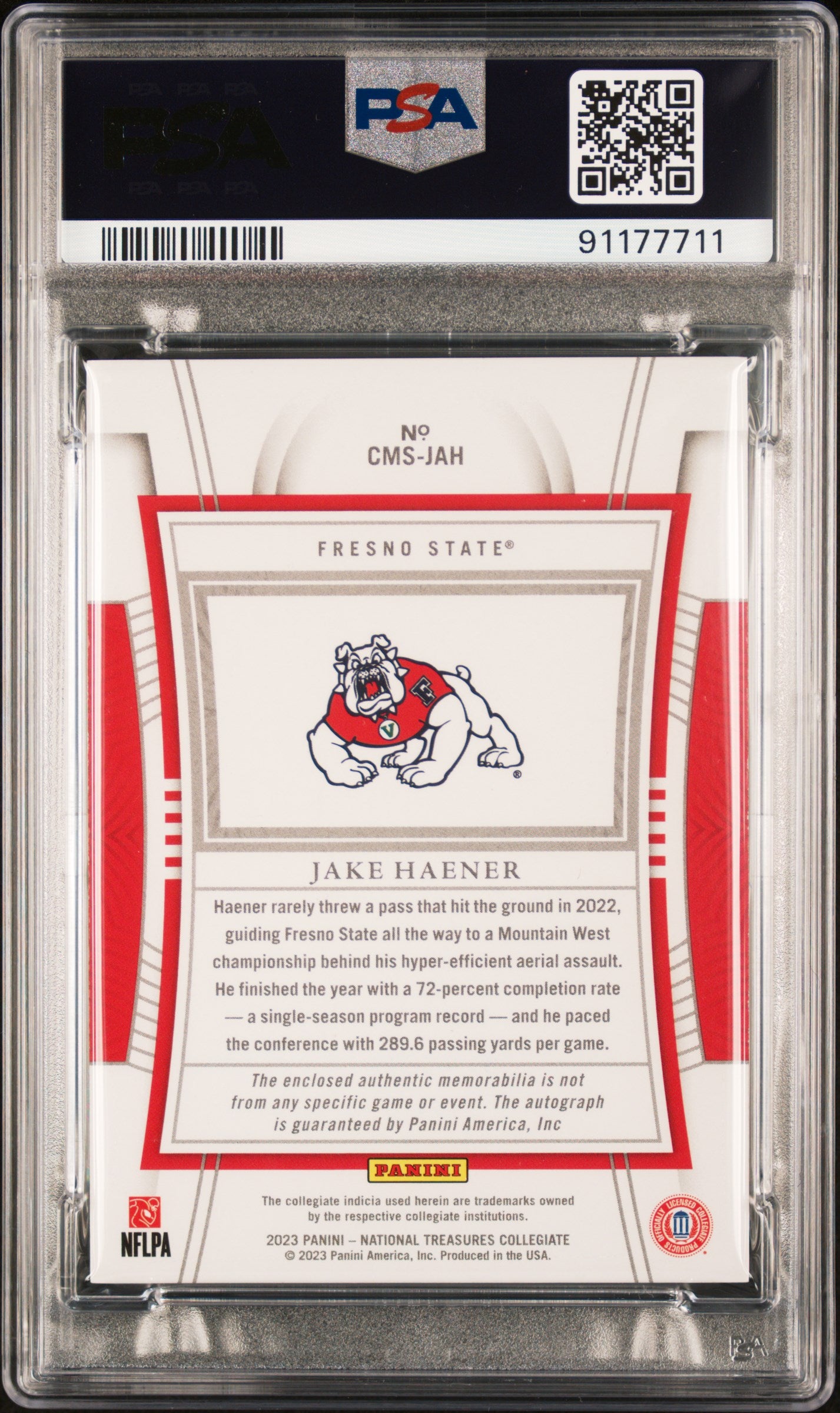 2023 Panini National Collegiate College Materials  Jake Haener Shield 1/1 PSA