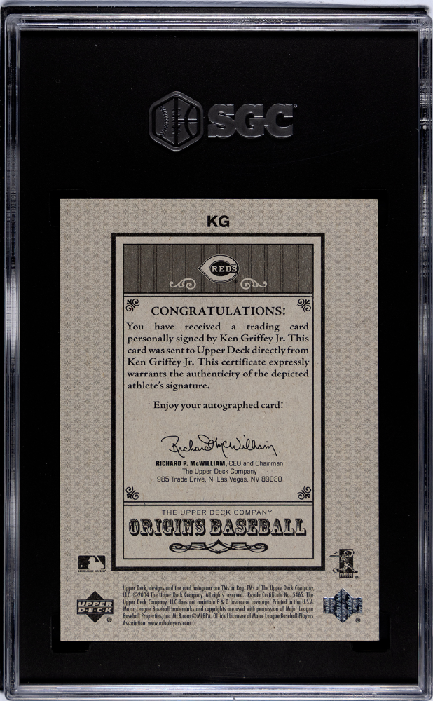 2005 Upper Deck Origins Ken Griffey JR. #KG "old Judge" Autos. SGC 8