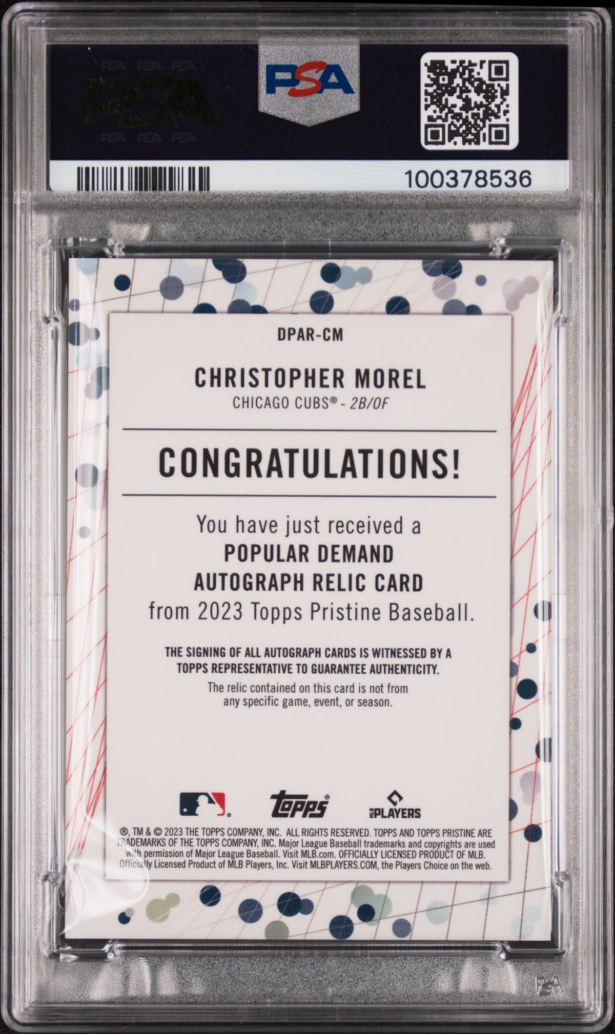 2023 Topps Pristine Popular Demand Auto Relic Christopher Morel #DPARCM PSA