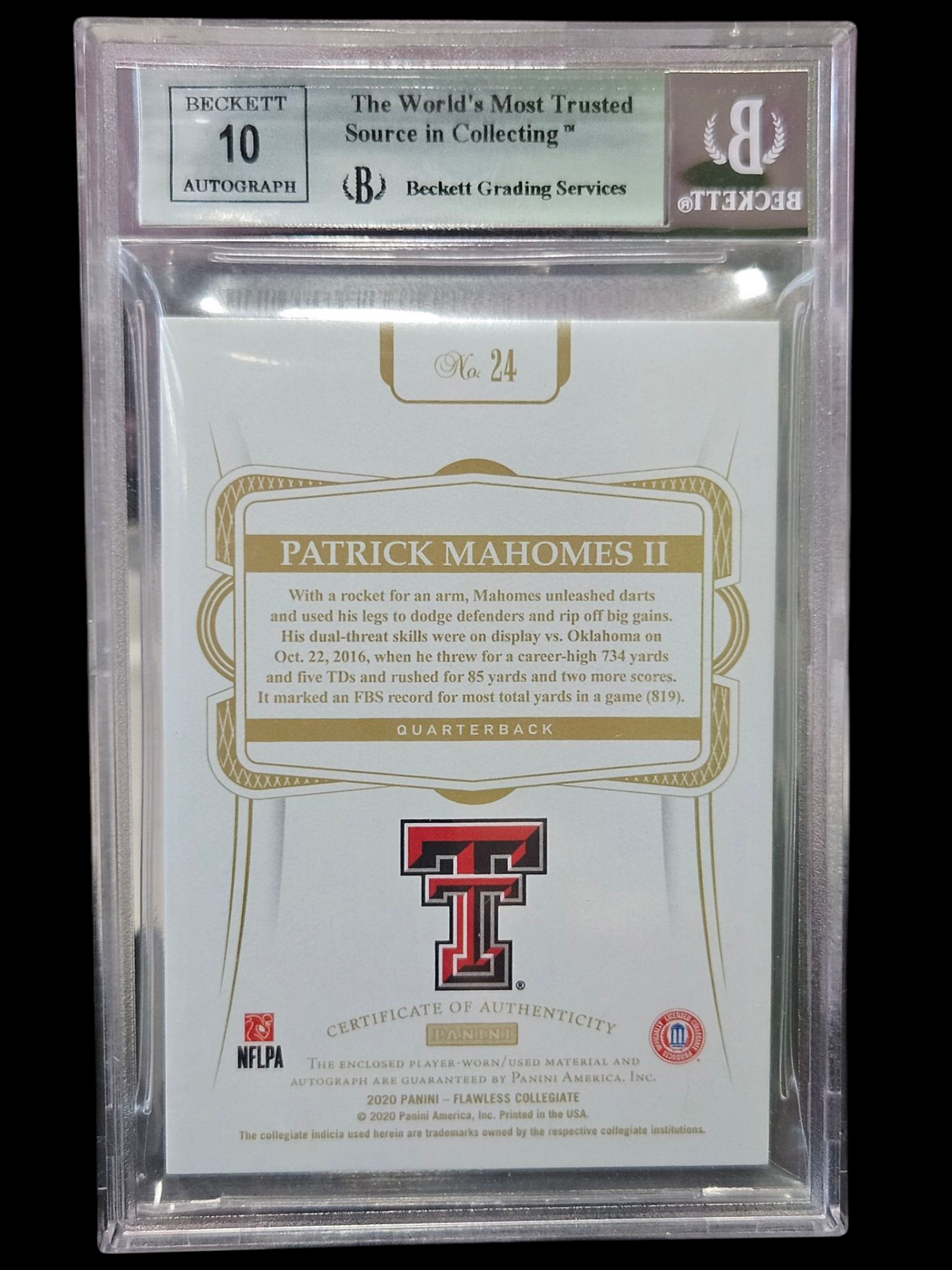 2020 Panini Flawless Collegiate Emerald Patrick Mahomes II #88 BGS 9 Auto 10