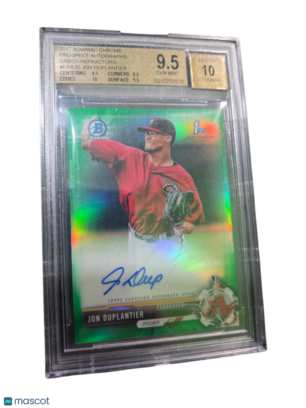 2017 Bowman Chrome Prospect Auto Green Jon Duplantier #CPAJD BGS 9.5 Auto 10