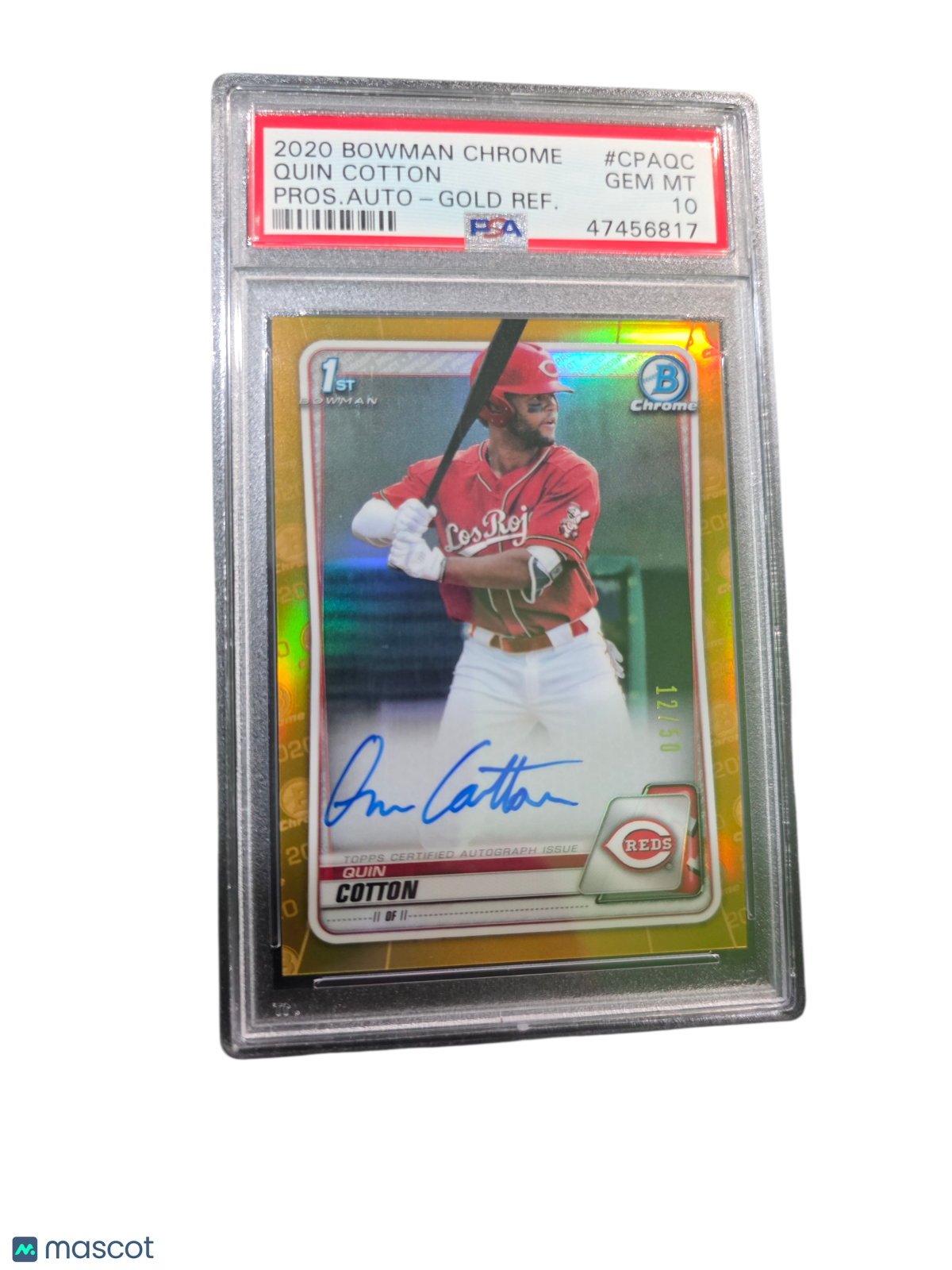 2020 Bowman Chrome Prospect Auto Quin Cotton #CPAQC Gold Refractor PSA 10