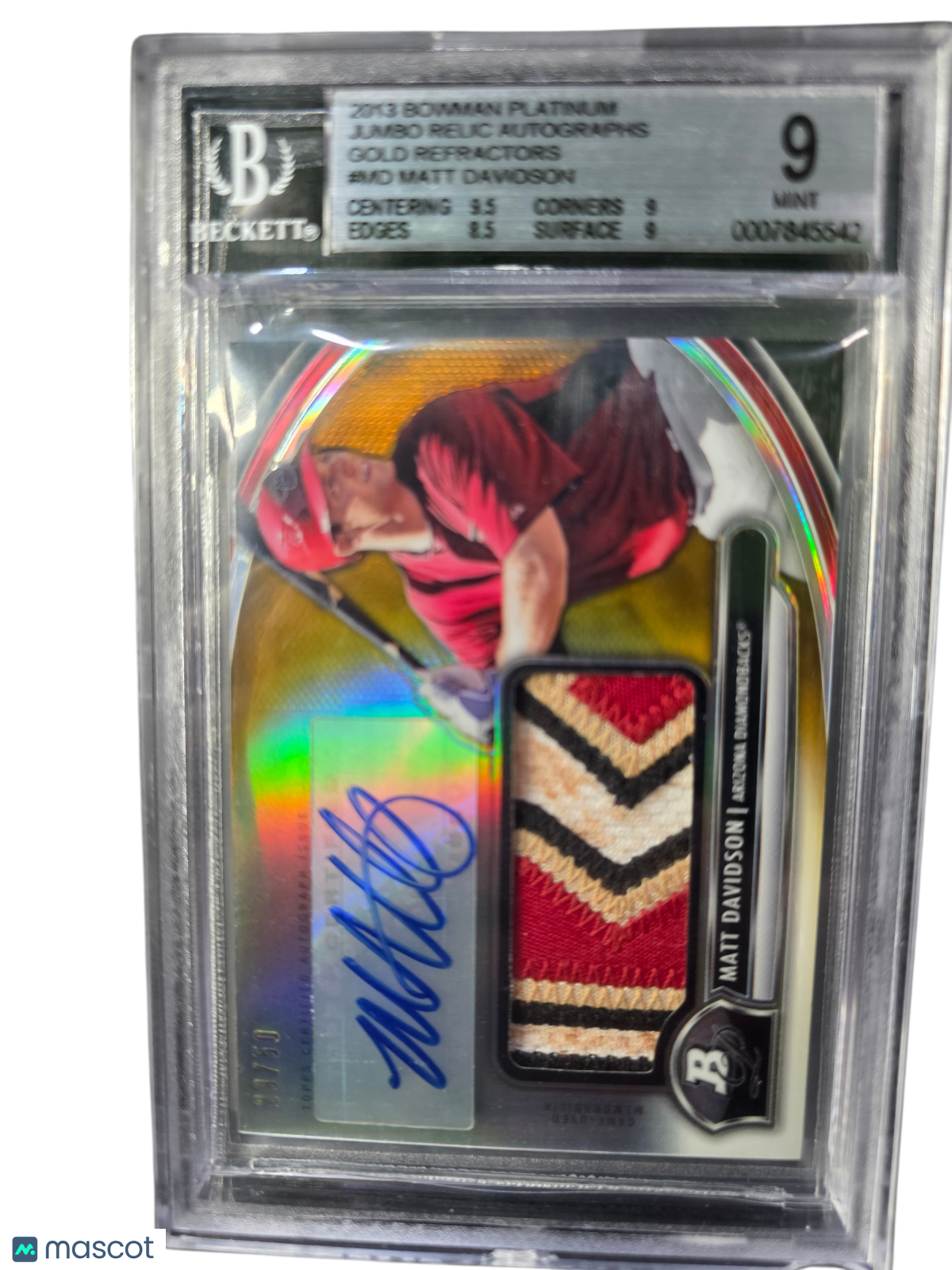 2013 Bowman Platinum Jumbo Relic Auto Gold Matt Davidson #MD BGS 9 Auto 9
