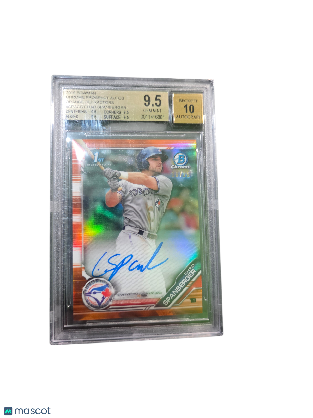 2019 Bowman Chrome Prospect Auto Orange Chad Spanberger #CPACS BGS 9.5 Auto 10