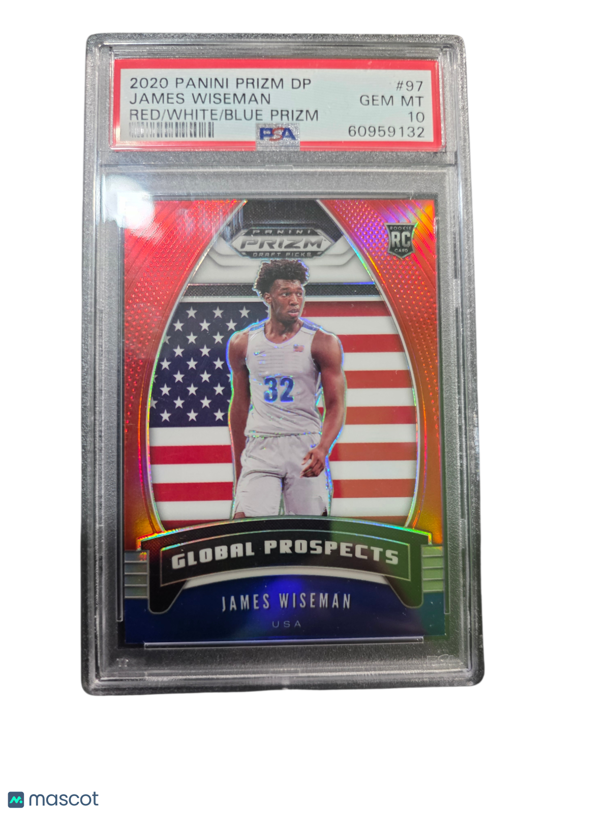 2020 Panini Prizm Draft Picks James Wiseman #97 Red White Blue PSA 10
