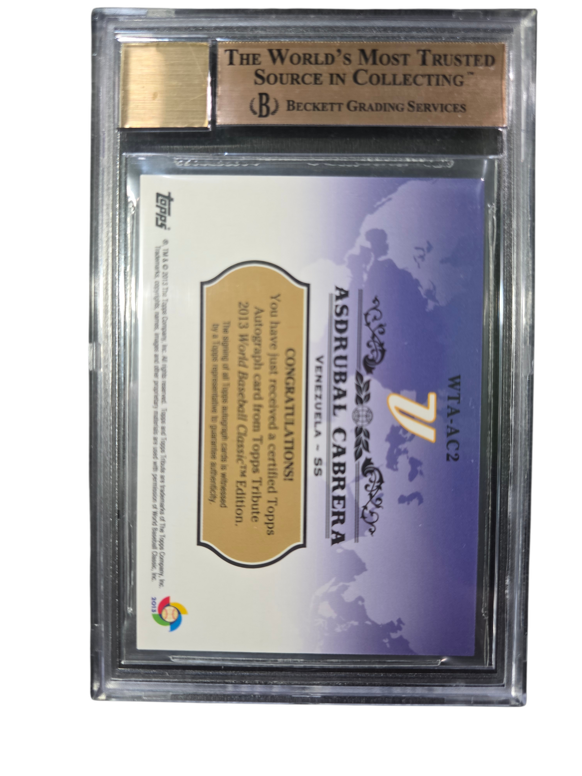 2013 Topps Tribute WBC Autographs Asdrubal Cabrera #AC2 BGS 9.5 Auto 10