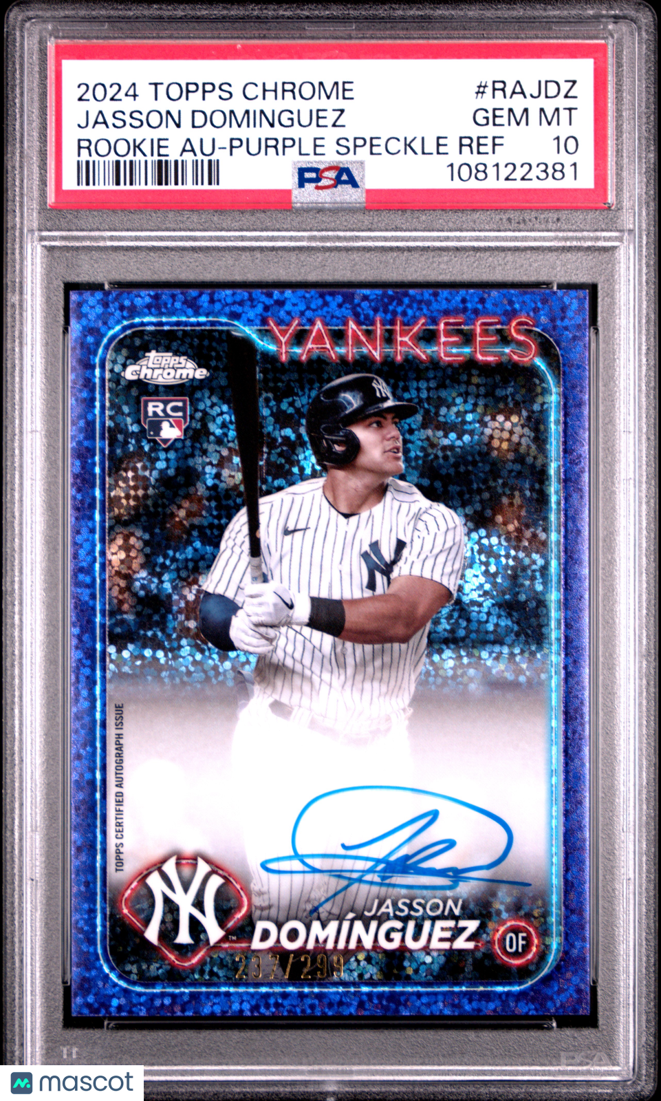 2024 Topps Chrome Rookie Jasson Dominguez #RAJDZ Purple Speckle  237/299 PSA 10