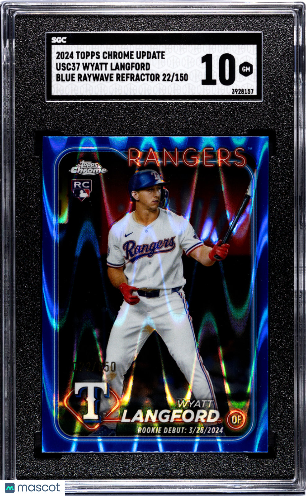 2024 Topps Chrome Update Wyatt Langford #USC37 Blue Raywave Refractor SGC 10