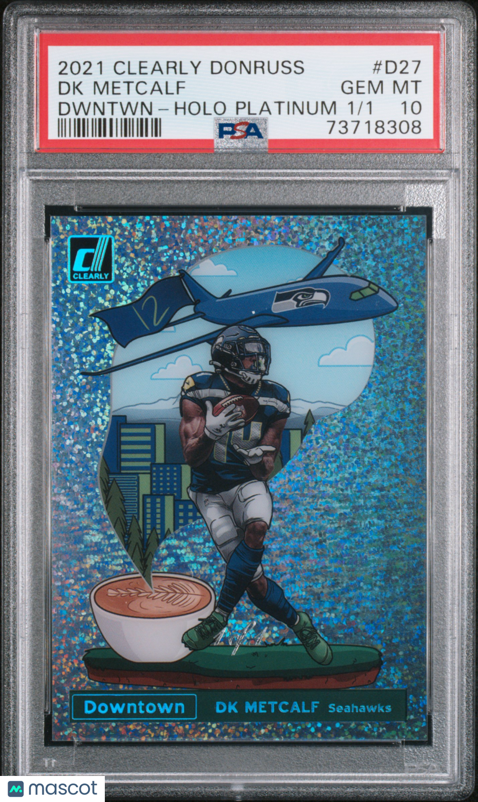 2021 Panini Clearly Donruss DK Metcalf #D27 Dwntwn Holo Platinum 1/1 PSA 10