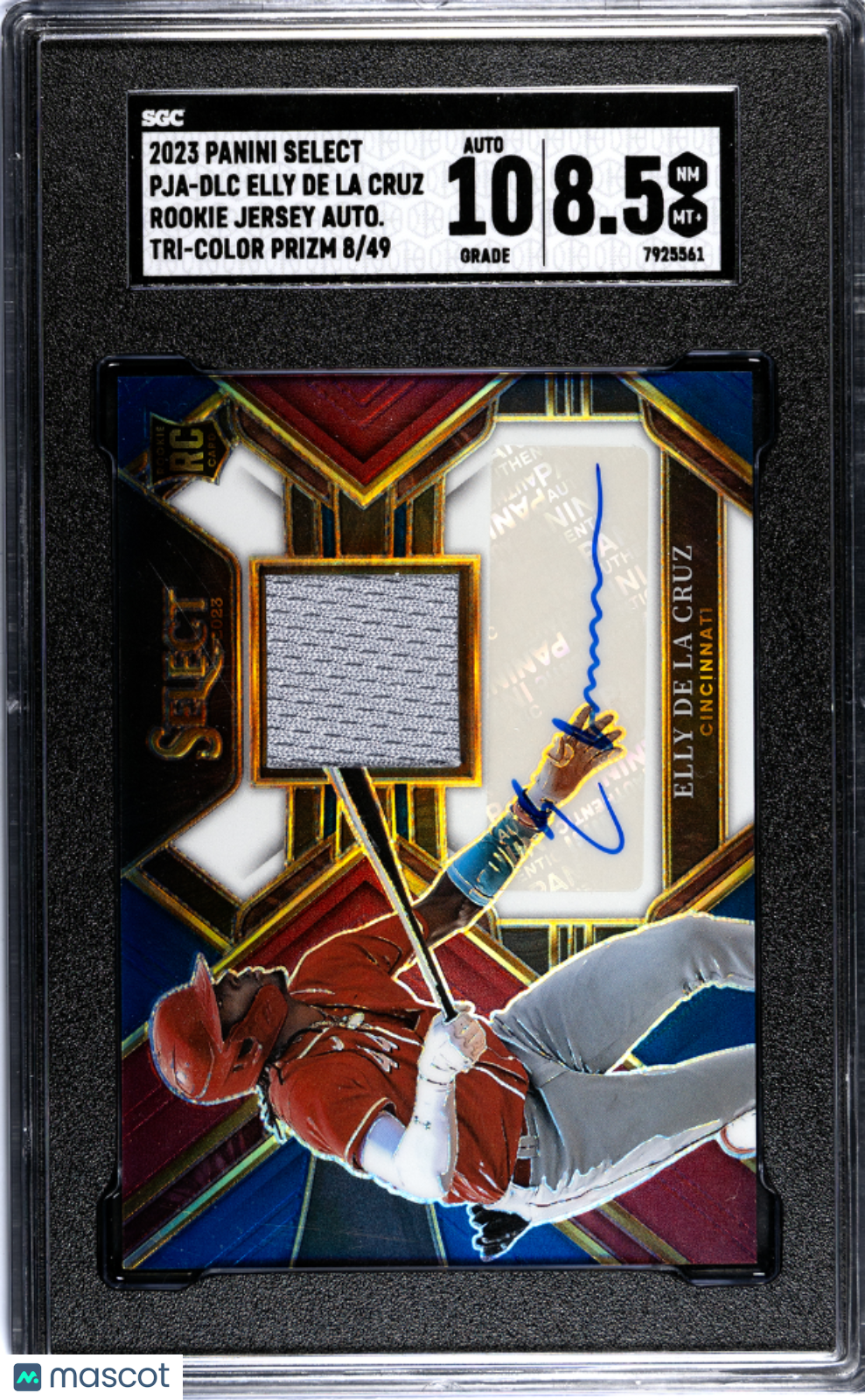 2023 Panini Select Elly De La Cruz #PJA-DLC Rookie Jersey Auto Tri SGC Auto 10