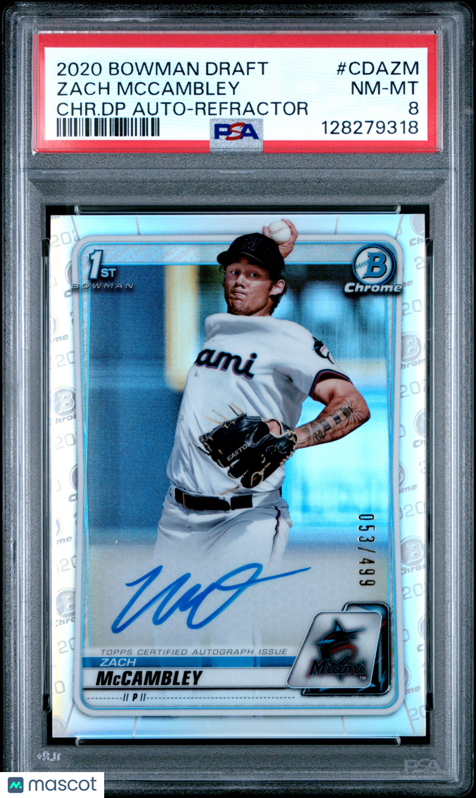 2020 Bowman Draft Chrome Draft Picks Autographs Zach Mccambley  Refractor PSA 8