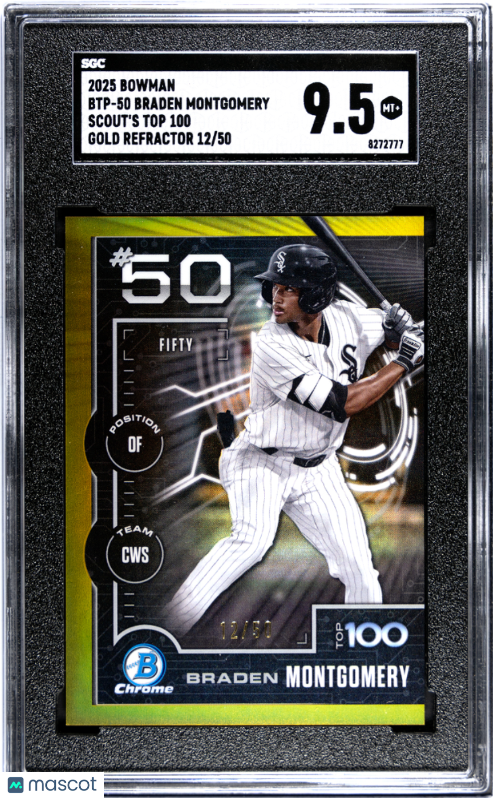 2025 Bowman Braden Montgomery #BTP-50 Scout's Top 100 Gold Refractor SGC 9.5