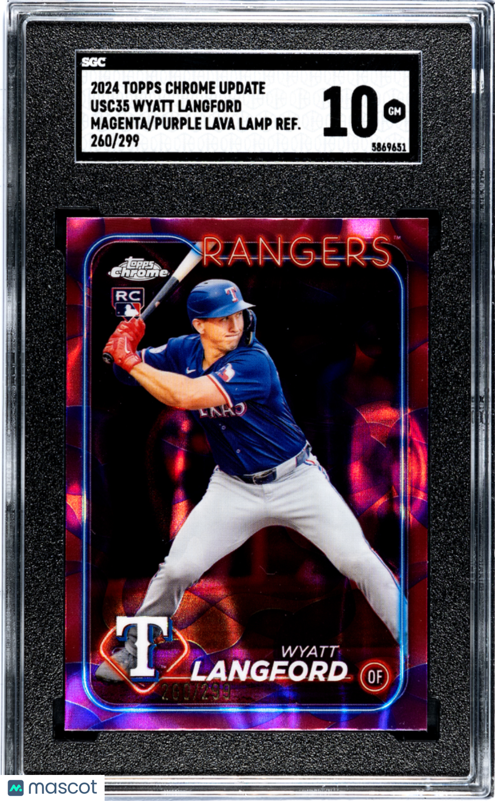 2024 Topps Chrome Update Wyatt Langford #USC35 Purple Lava Lamp Refractor SGC 10