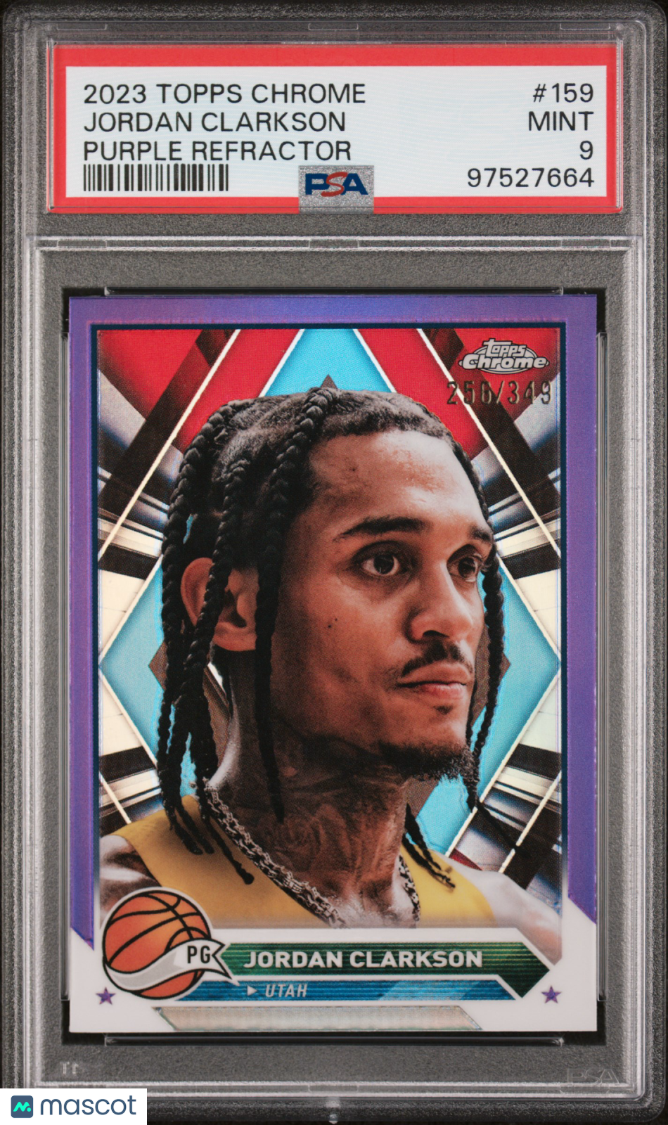 2023 Topps Chrome Jordan Clarkson #159 Purple Refractor 250/349 PSA 9