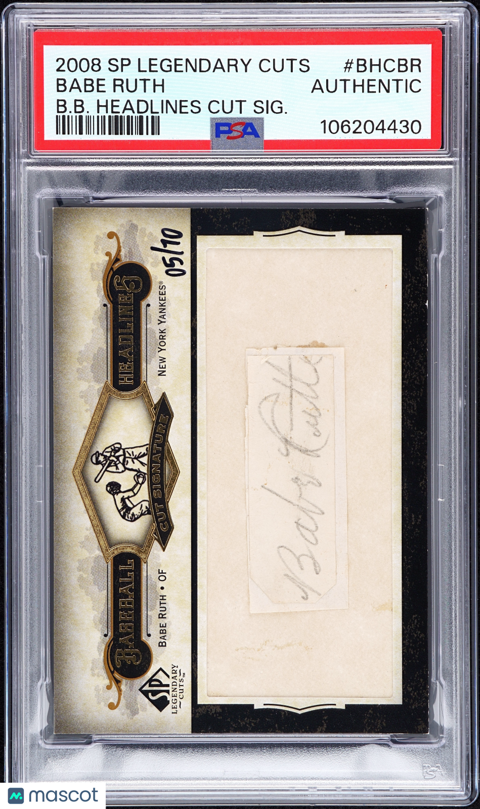2008 SP Legendary Cuts Baseball Headlines Auto  Babe Ruth #BHCBR /10 PSA A