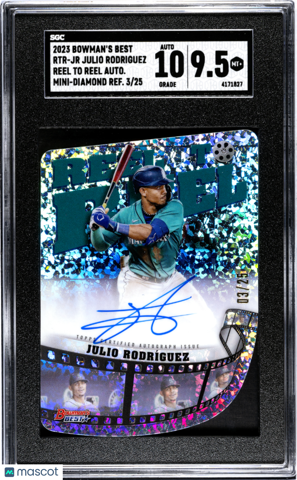 2023 Bowman's Julio Rodriguez #RTR-JR Mini Diamond Refractor SGC 9.5 Auto 10