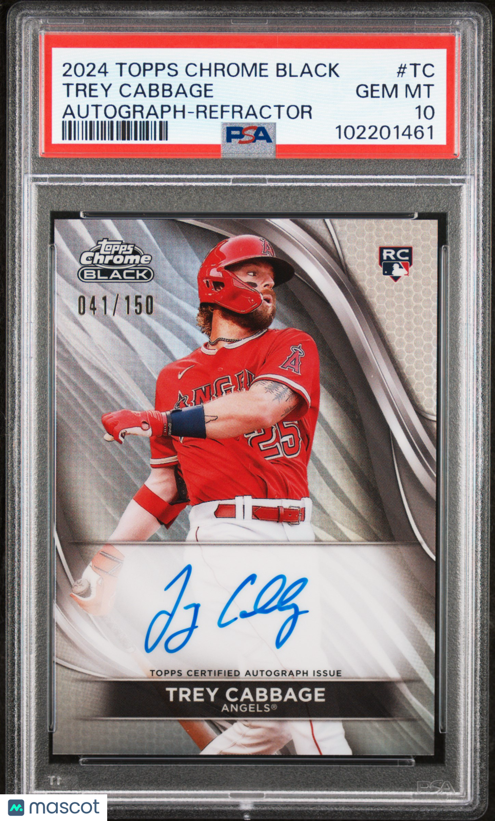 2024 Topps Chrome Black Autographs Trey Cabbage #TC Refractor 041/150 PSA 10