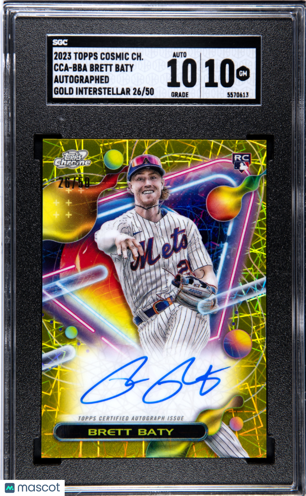 2023 Topps Cosmic Chrome Brett Baty #CCA-BBA Auto Gold Int. SGC 10 Auto 10