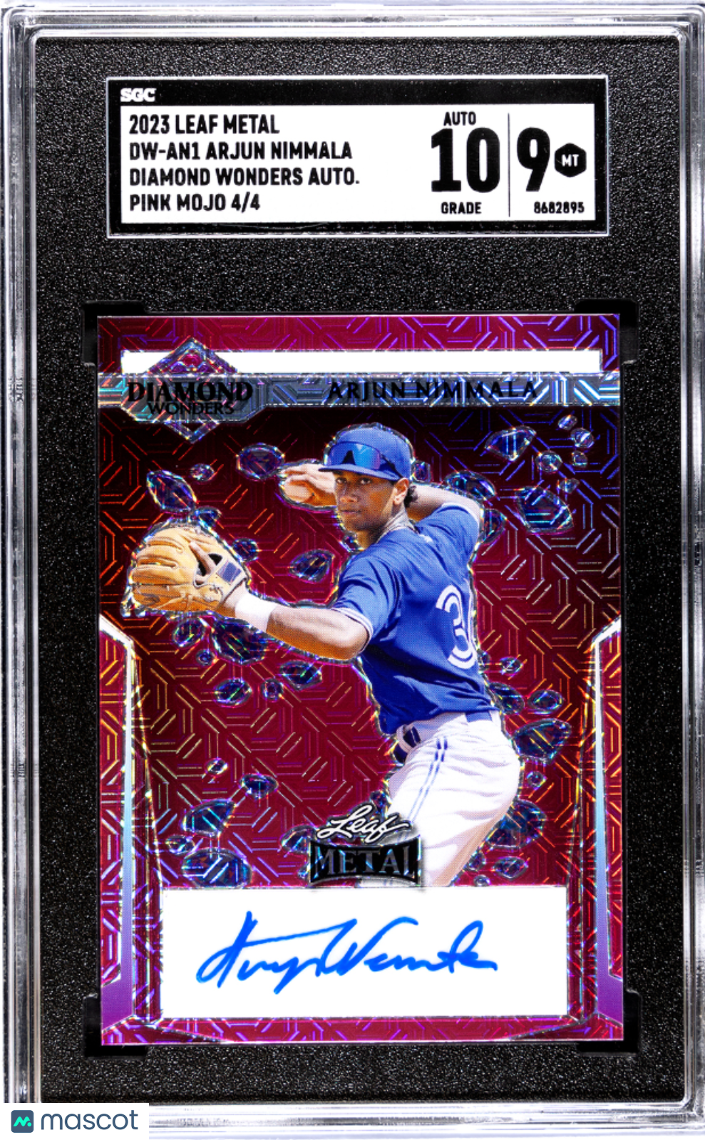 2023 Leaf Metal Arjun Nimmala #DW-AN1 Diamond Wonders Pink Mojo SGC 9 Auto 10